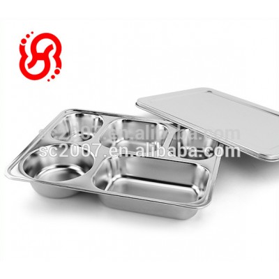 Fast Food Tray Stainless Steel 5 Compartment Student Lunch Plate