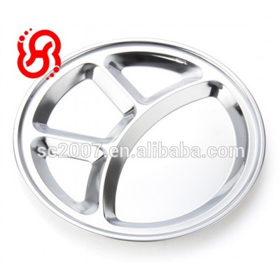 4 compartment stainless steel round lunch plate cover plate