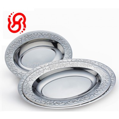 Wholesale Stainless steel flower edge embossed round dish food plate fruit plate