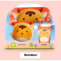 Hot Sales 5pcs Promotion Gift Cartoon Custom Bamboo Fiber Kids Dinner Set Baby Feeding Dishes Eco-friendly children Dinnerware