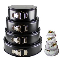 4pcs Removable Bottom Commercial 6"-10" Inch Non-stick Carbon Steel Round Shape Cake Mould with Black Coating Cake Set