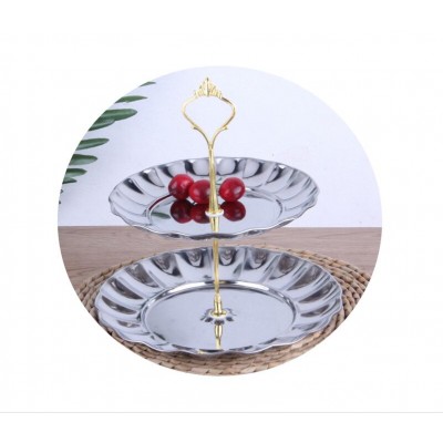 Party decoration mirror layers cake fruit dessert plate stainless steel silver & golden with holder